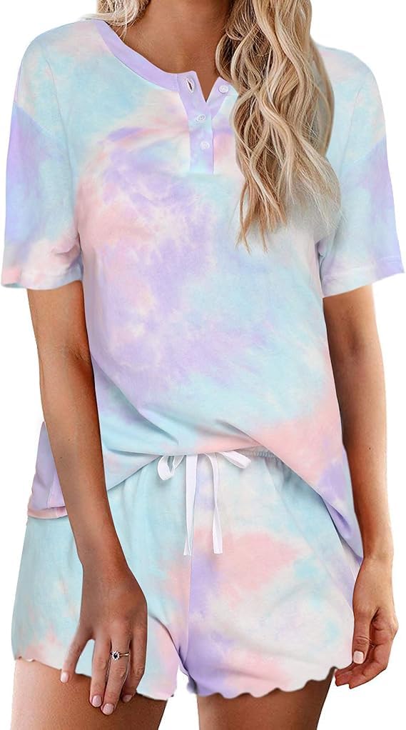 Ekouaer Pajamas Set for Women Short Sleeve Lounge Set 2 Piece Loungewear PJs Soft Cute Lightweight Sleepwear WEBE CLOTHING
