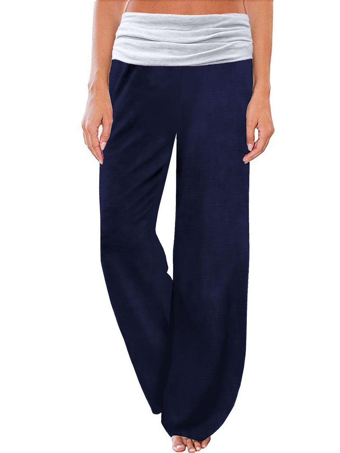 Gracyoga Women's Comfy Pajama Pants Wide Leg Lounge Palazzo Yoga Pants Stretch Casual Floral Print Fold Waist Pants