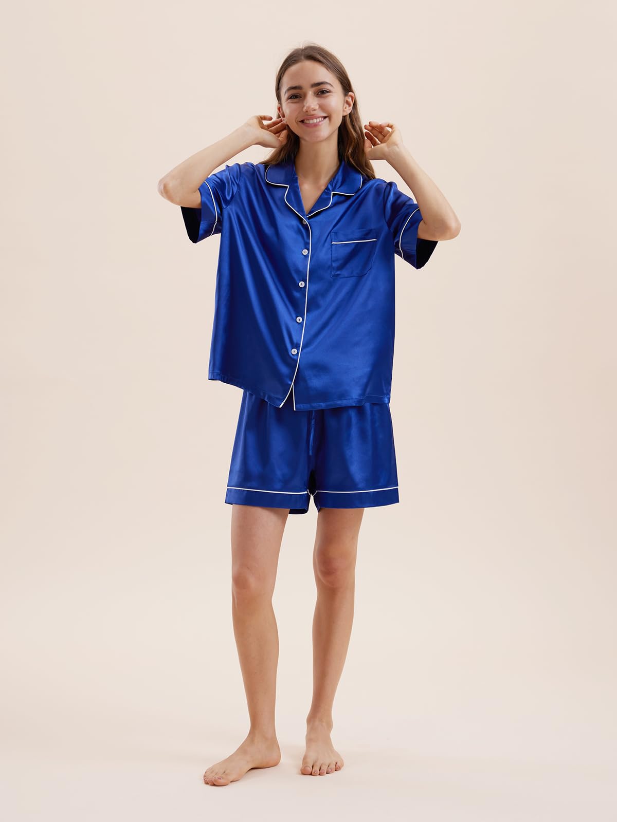 Satin Pajamas for Women Set,Silky Short Sleeve Ladies Pajama,Woman's 2 Piece Sleepwear,Bridal Wedding Pjs