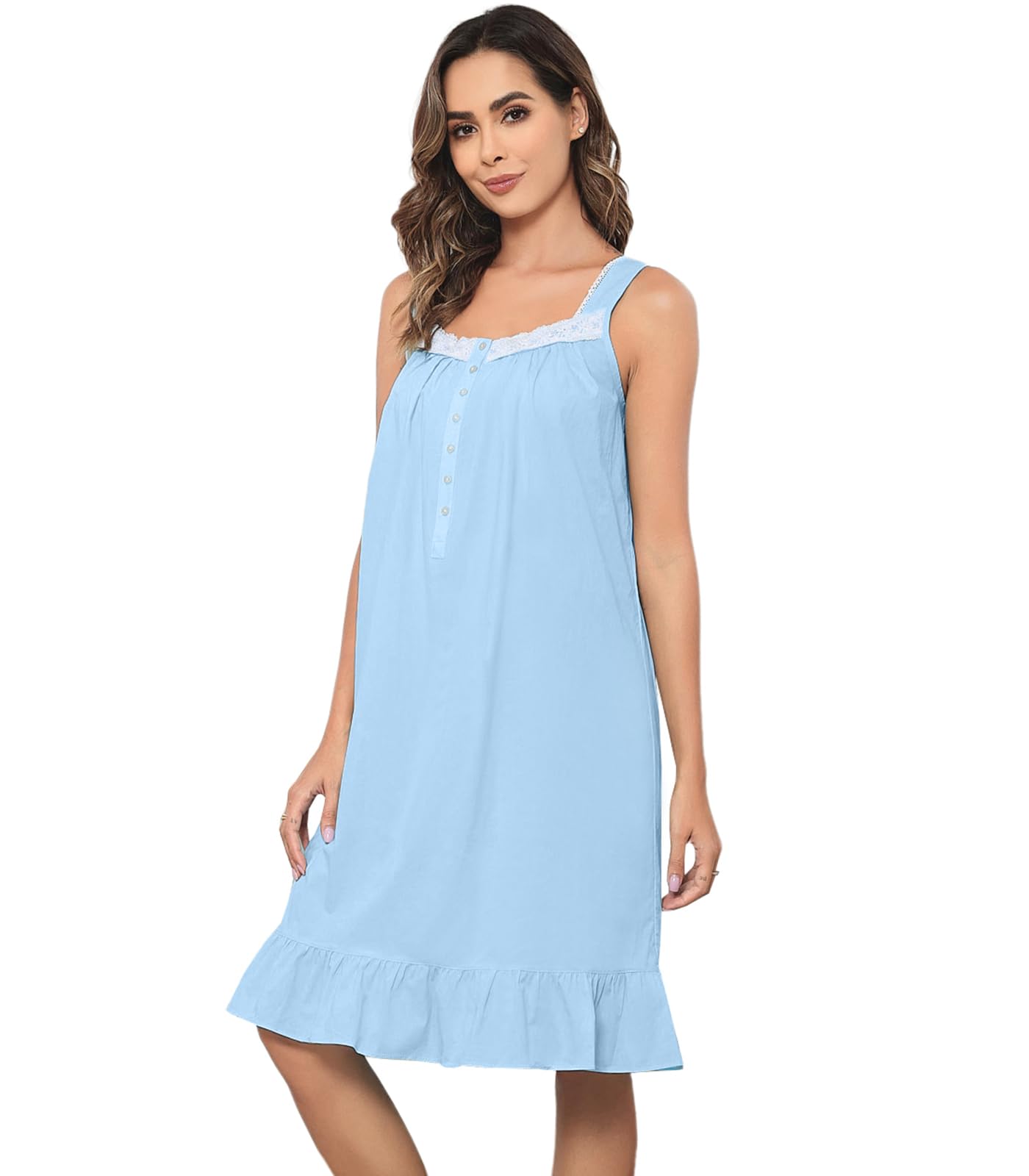 Sleeveless Nightgowns for Women 100% Cotton Nightgown Sleep Dress Soft Ladies Gowns Sleepwear Nightdress WEBE CLOTHING