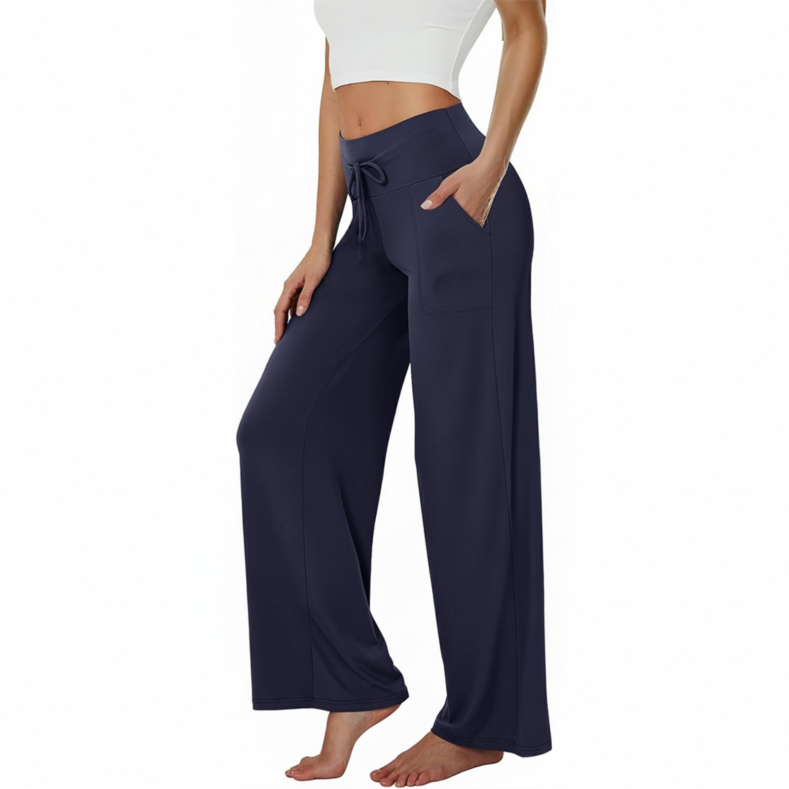 TNNZEET 3 Pack Women's Wide Leg Pants with Pockets - Casual Loose Yoga Trouser Pants Sweatpants Palazzo Lounge Pajama Pants