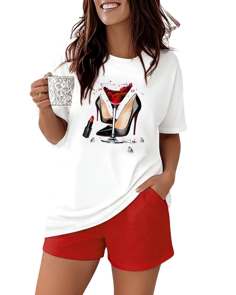 CHICME Pajamas Set for Women 2 Piece Pjs Lounge Set Soft Short Sleeve Tops and Sleep Shorts with Pocket