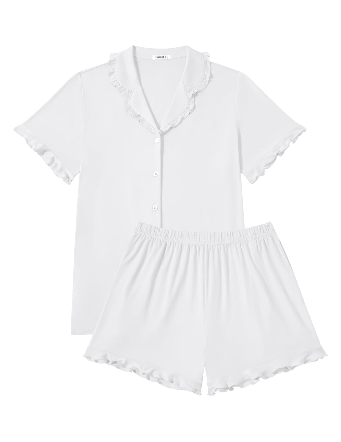 Ekouaer Pajamas for Women Sets Cute Pjs Button Down 2 Piece Short Sleeve Ruffle Lounge Set Sleepwear WEBE CLOTHING