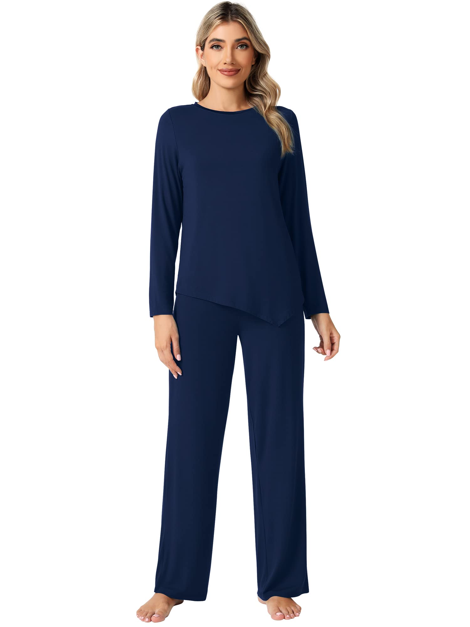 WiWi Pajamas Set for Women Super Soft Long Sleeve Pj Cooling Sleepwear Lounge Sets Loungewear Viscose from Bamboo S-XXL
