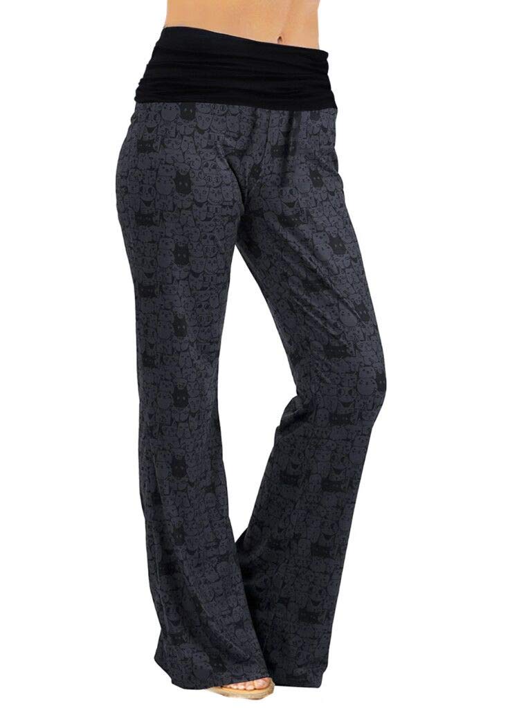 Gracyoga Women's Comfy Pajama Pants Wide Leg Lounge Palazzo Yoga Pants Stretch Casual Floral Print Fold Waist Pants