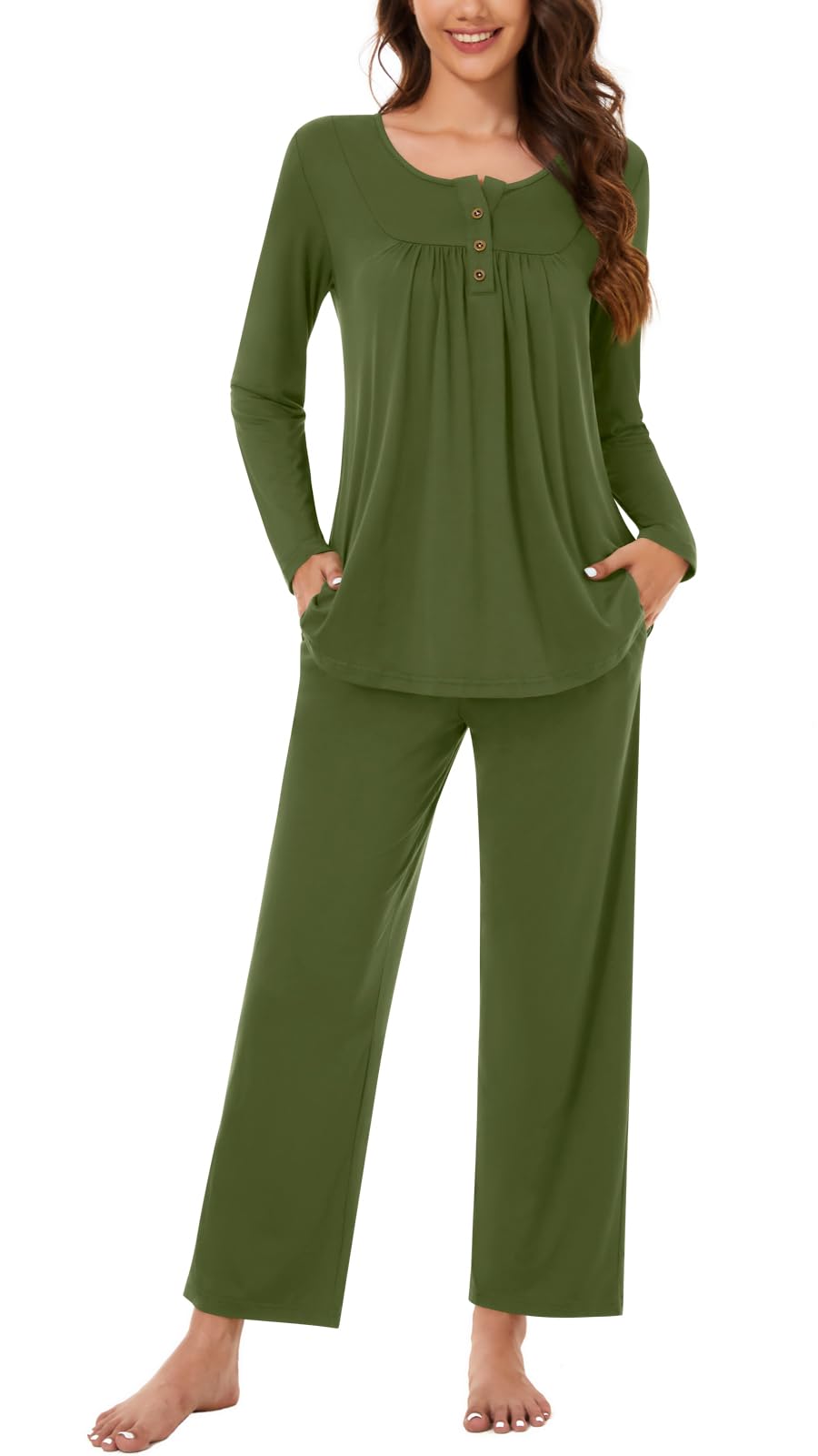 Bestbee Women's Pajama Set, 2 Piece Lounge Outfits Sleepwear Fall Long Sleeve Long Pant With Pockets Ladies Pjs