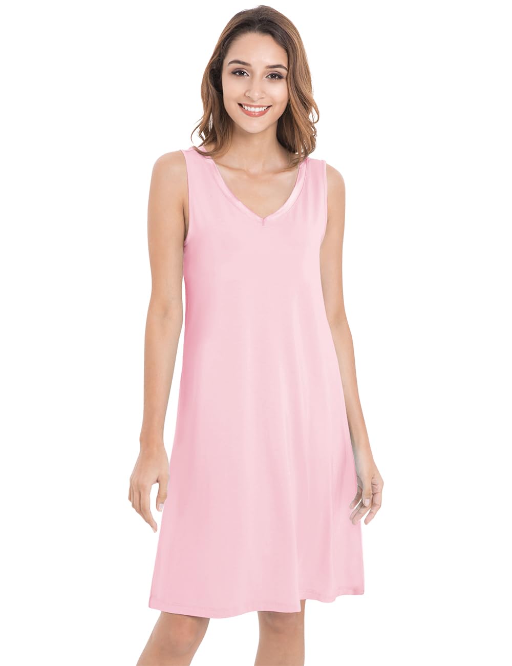 WiWi Nightgown for Women Super Soft Sleeveless Sleepwear Cool V-neck Sleep Shirts Bamboo Viscose Pj Gown S-4X WEBE CLOTHING