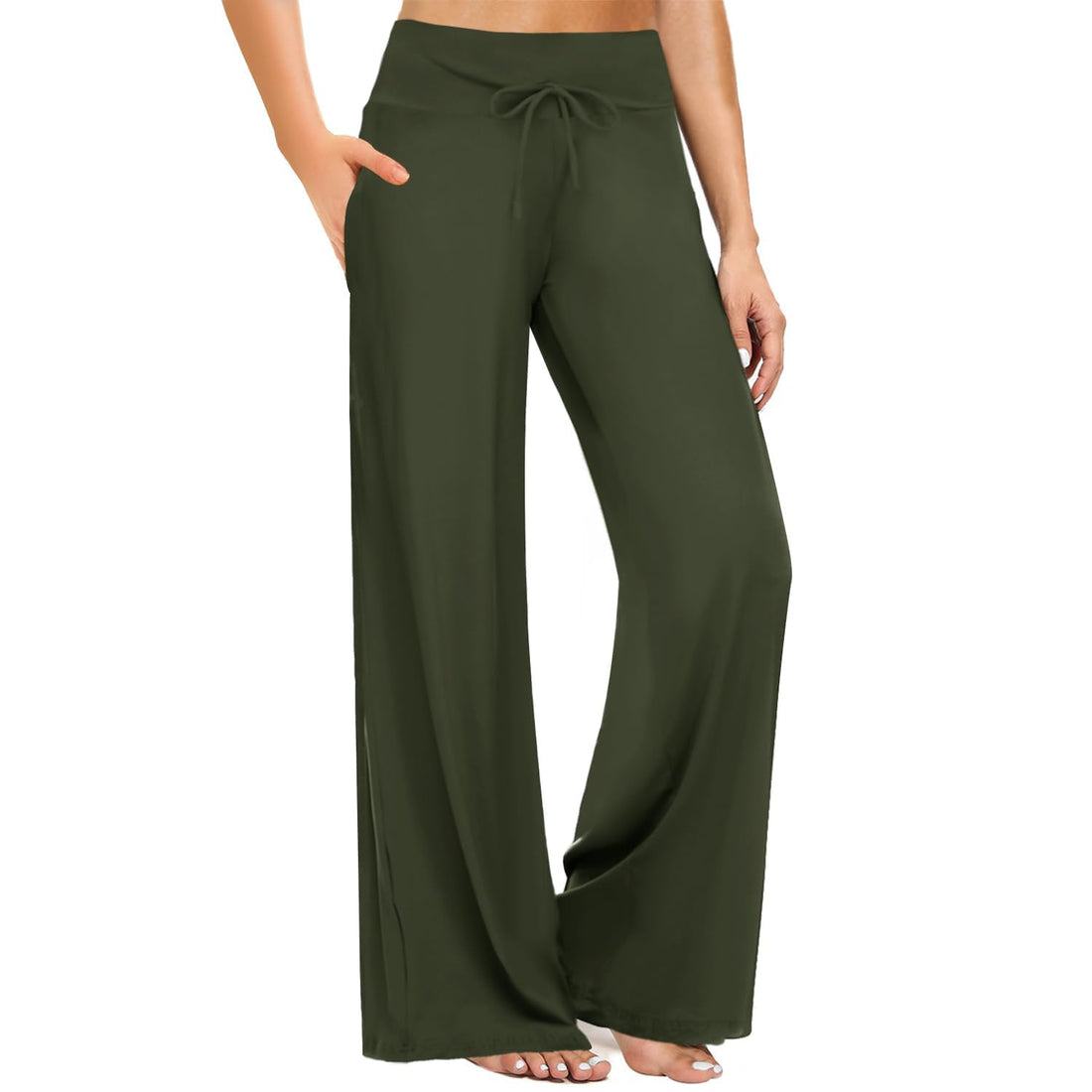 ZOOSIXX Soft Black Pajama Pants for Women, Wide Leg Pants Woman Flowy Comfy Casual Lounge Yoga Capri Pants 22”/ 30”