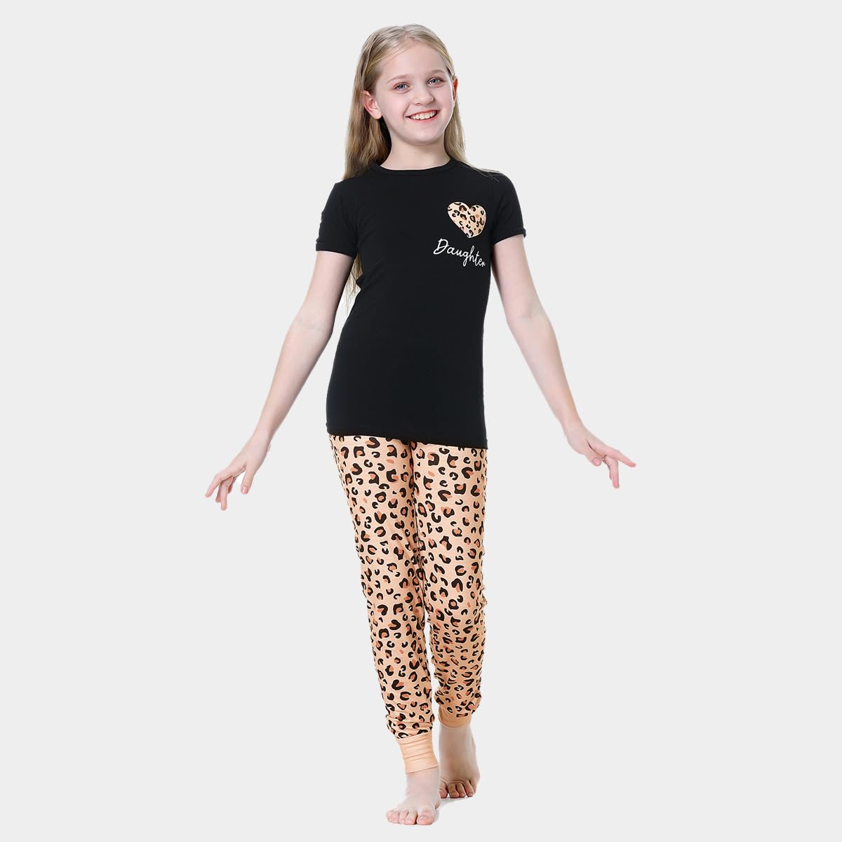 MyFav Mommy and Me Pajamas Heart Print Sleepwear Family Matching Short Sleeve Nightwear