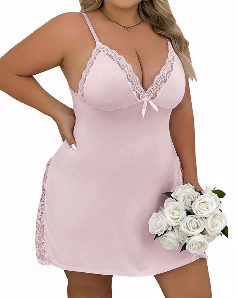 CHICME Women's Lace Trim Side Slit Modal Cami Sleep Dress Loungewear Cute Night Gowns for Women WEBE CLOTHING