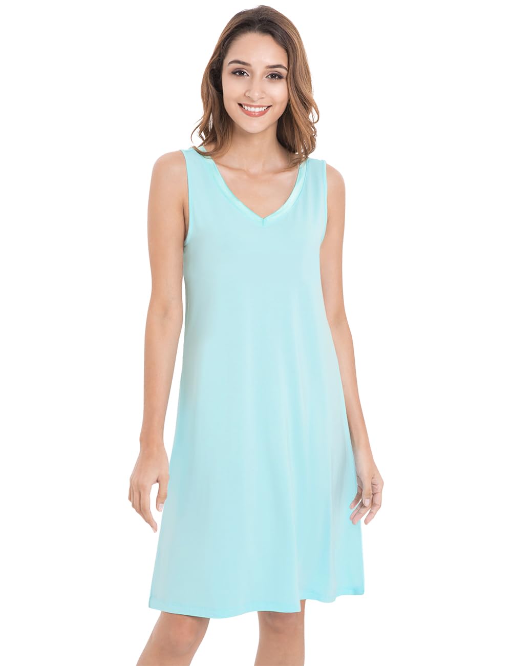 WiWi Nightgown for Women Super Soft Sleeveless Sleepwear Cool V-neck Sleep Shirts Bamboo Viscose Pj Gown S-4X WEBE CLOTHING