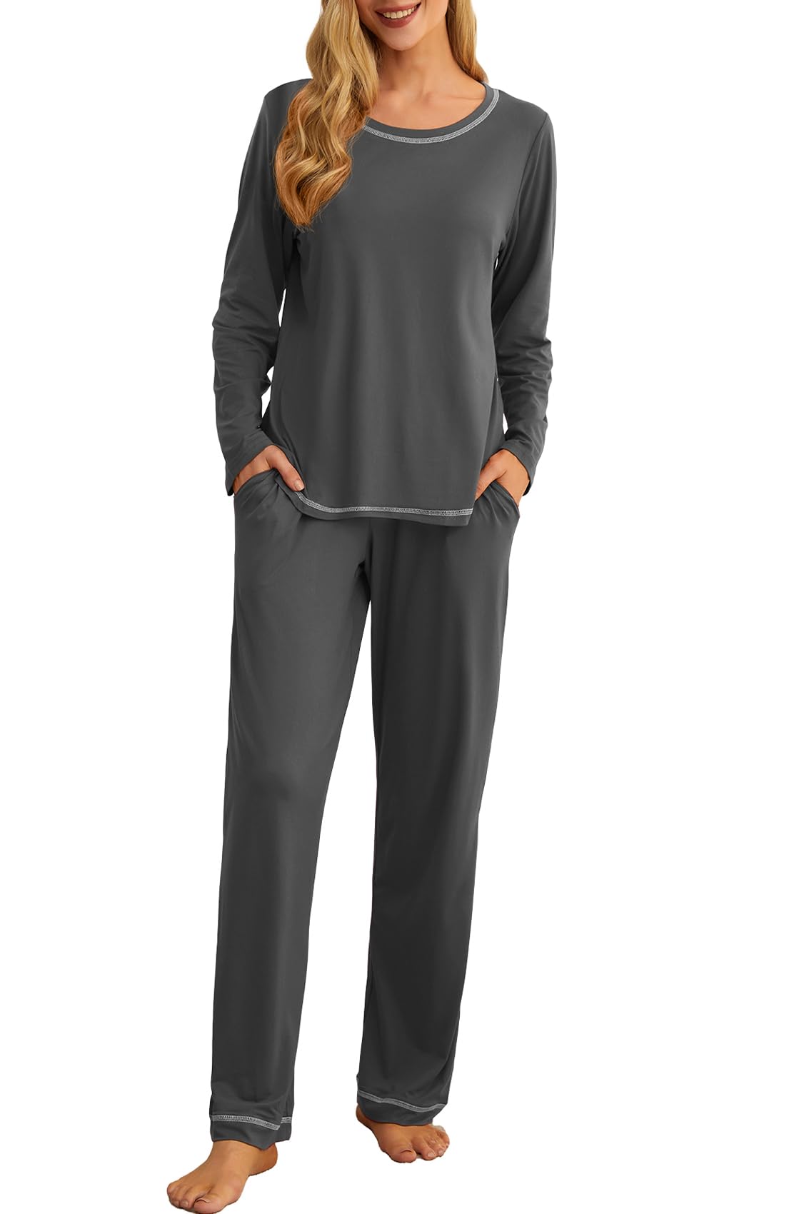 PrinStory Women's Pajama Set 2026 Lounge Sets Long Sleeve Sleepwear Soft 2 Piece Pjs with Pockets