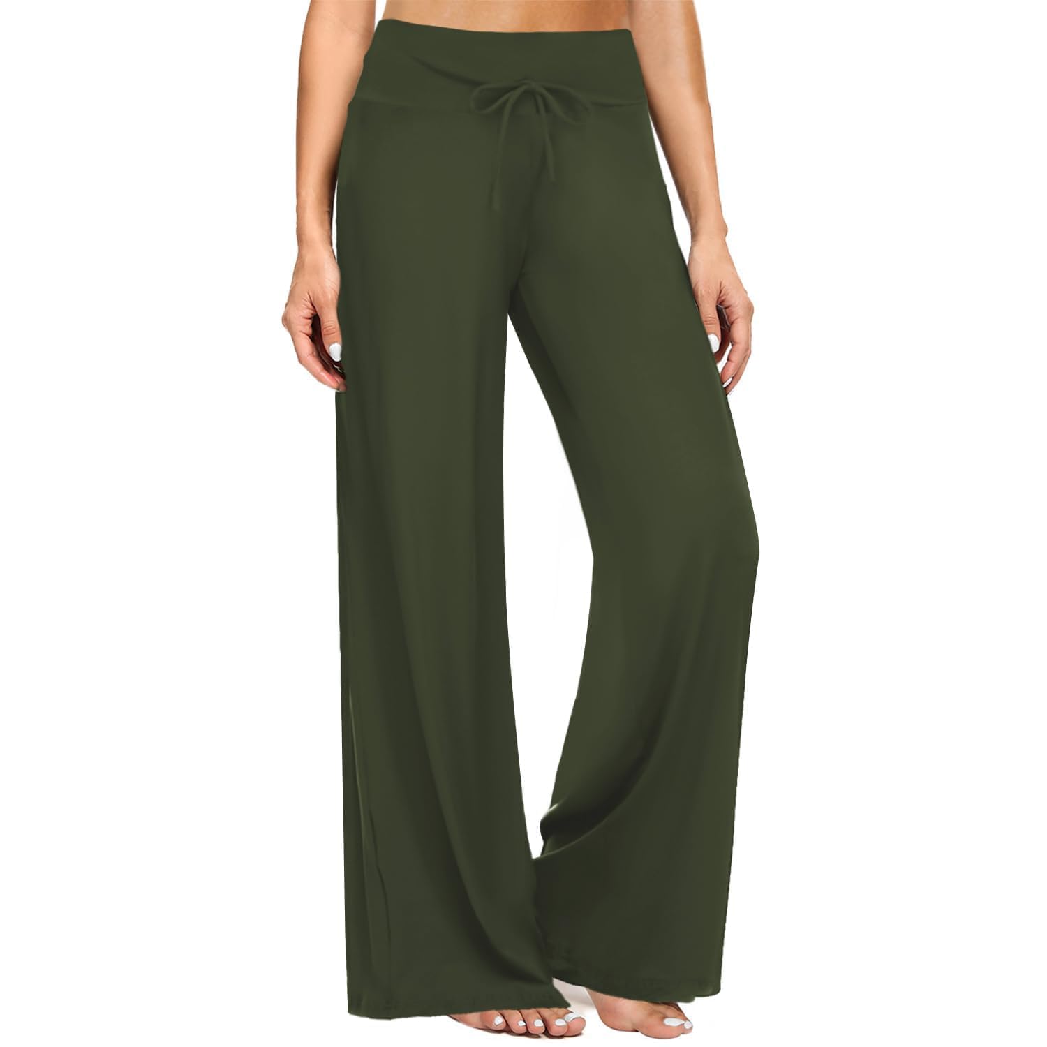ZOOSIXX Soft Black Pajama Pants for Women, Wide Leg Pants Woman Flowy Comfy Casual Lounge Yoga Capri Pants 22”/ 30”