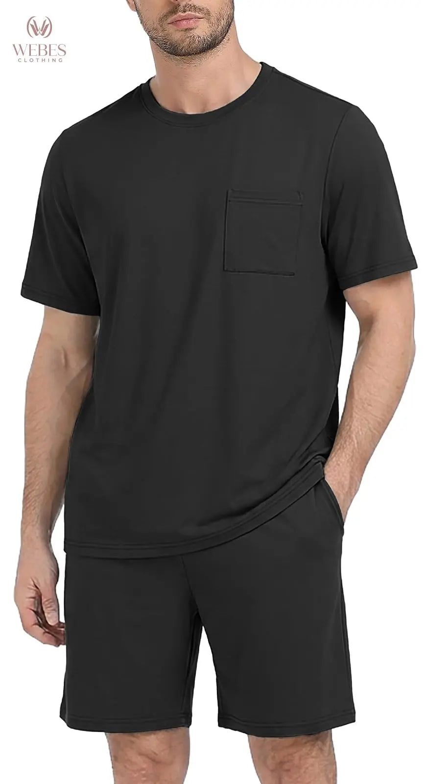 PrinStory Mens Pajama Sets Summer Pjs Sleepwear Nightwear Lightweight Quick Dry Soft Short Sleeve Sleep Set With Pocket S-4XL WEBE CLOTHING