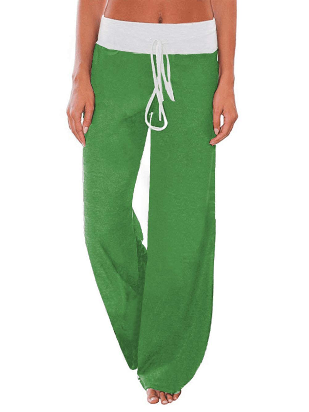 iChunhua Women's Comfy Stretch Floral Print Drawstring Palazzo Wide Leg Lounge Pant
