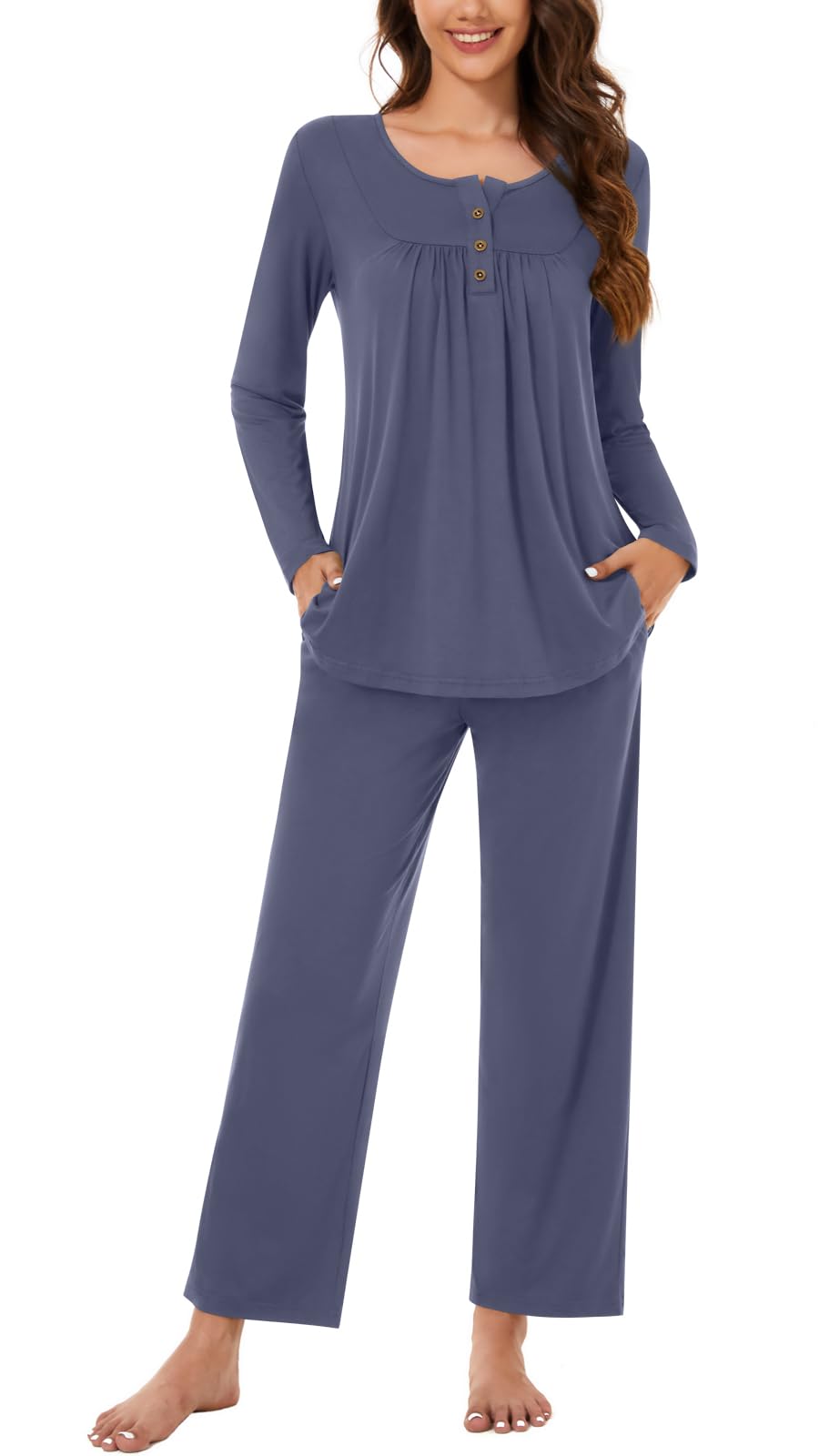 Bestbee Women's Pajama Set, 2 Piece Lounge Outfits Sleepwear Fall Long Sleeve Long Pant With Pockets Ladies Pjs