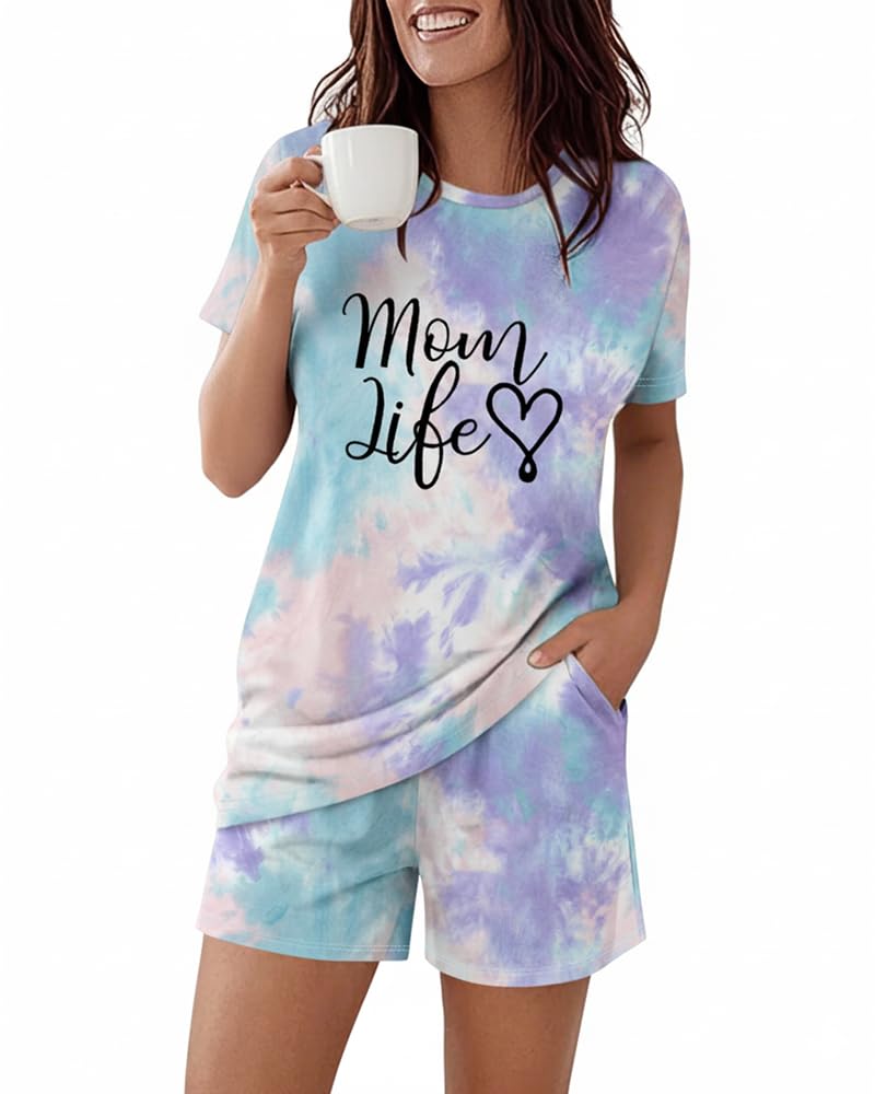 CHICME Pajamas Set for Women 2 Piece Pjs Lounge Set Soft Short Sleeve Tops and Sleep Shorts with Pocket