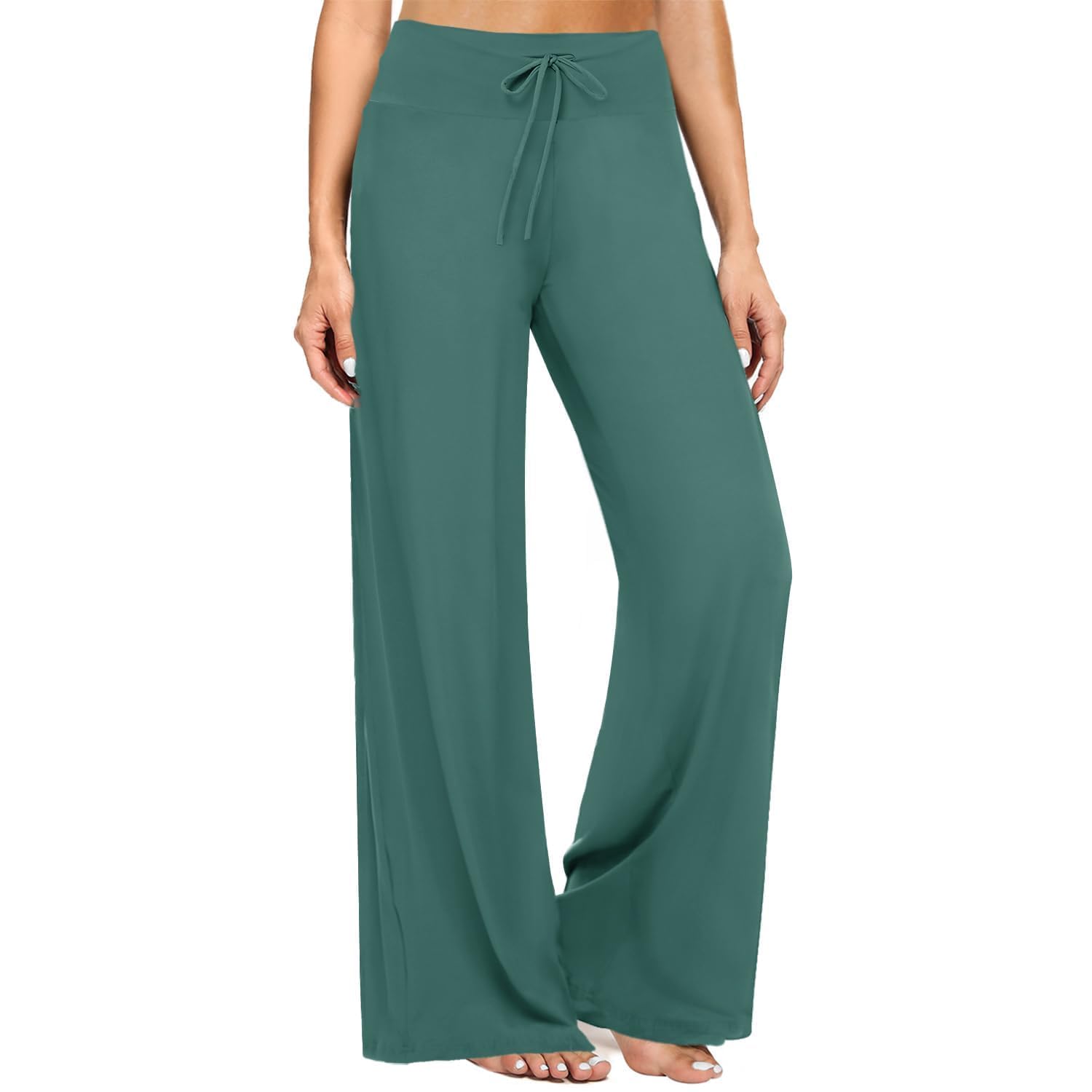 ZOOSIXX Soft Black Pajama Pants for Women, Wide Leg Pants Woman Flowy Comfy Casual Lounge Yoga Capri Pants 22”/ 30”