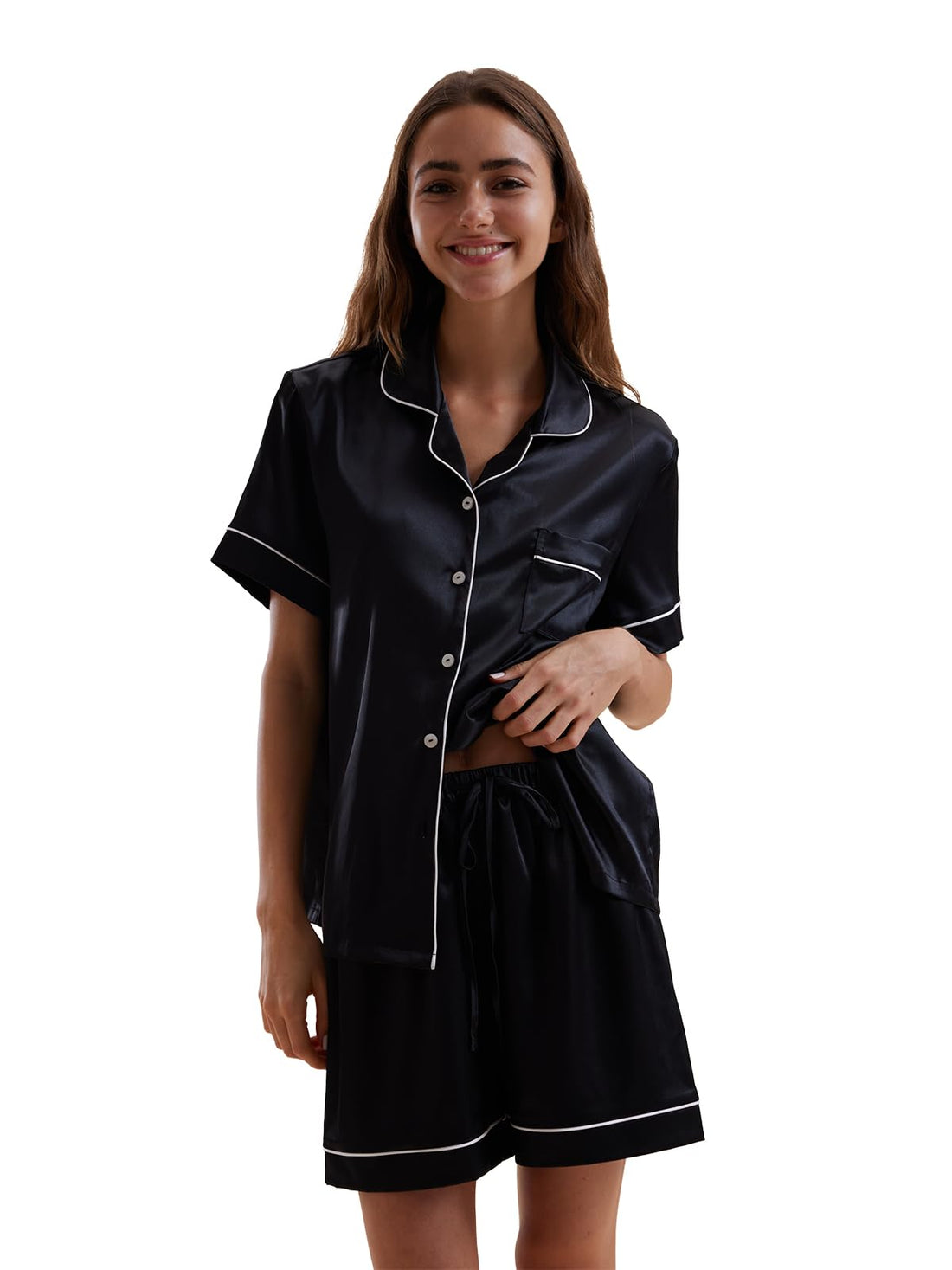 Satin Pajamas for Women Set,Silky Short Sleeve Ladies Pajama,Woman's 2 Piece Sleepwear,Bridal Wedding Pjs