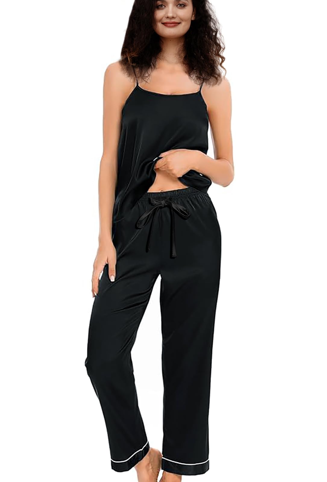 3Pcs Womens Satin Pajamas Set Silk Pj Sets Sexy Camisole Tops And Pants Silky Pajama XS-4XL Pjs Sleepwear WEBE CLOTHING