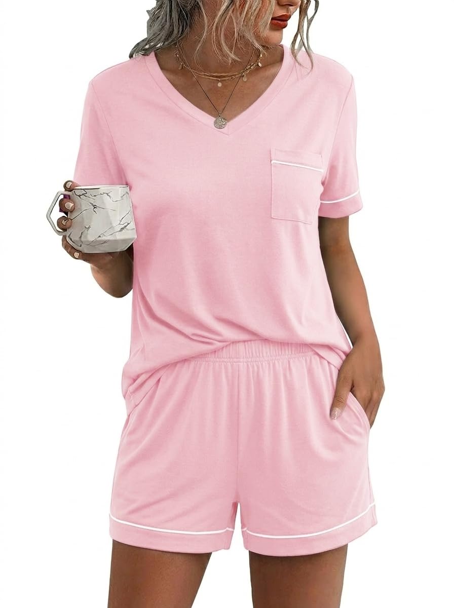 Ekouaer Pajamas for Women Set 2 Piece Short Sleeve Sleepwear Summer Tops and Shorts Pjs Lounge Set S-XXL