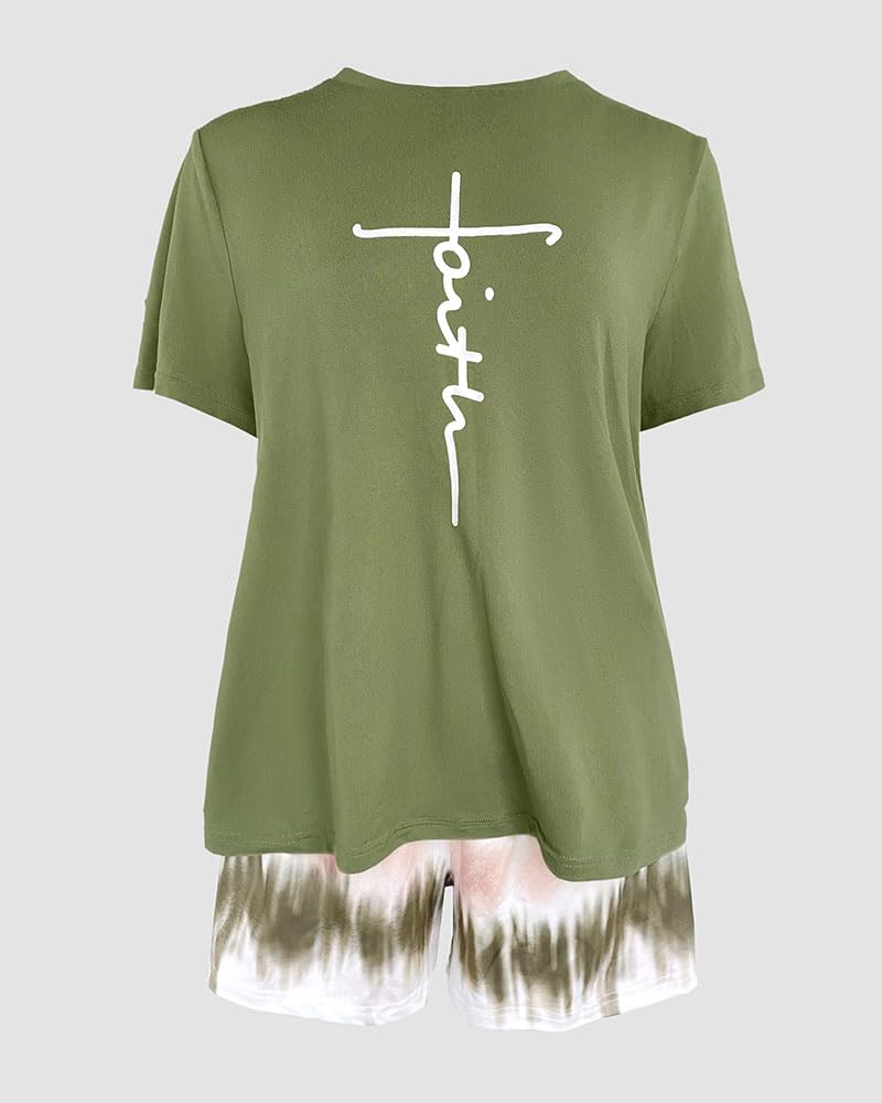 CHICME Pajamas Set for Women 2 Piece Pjs Lounge Set Soft Short Sleeve Tops and Sleep Shorts with Pocket
