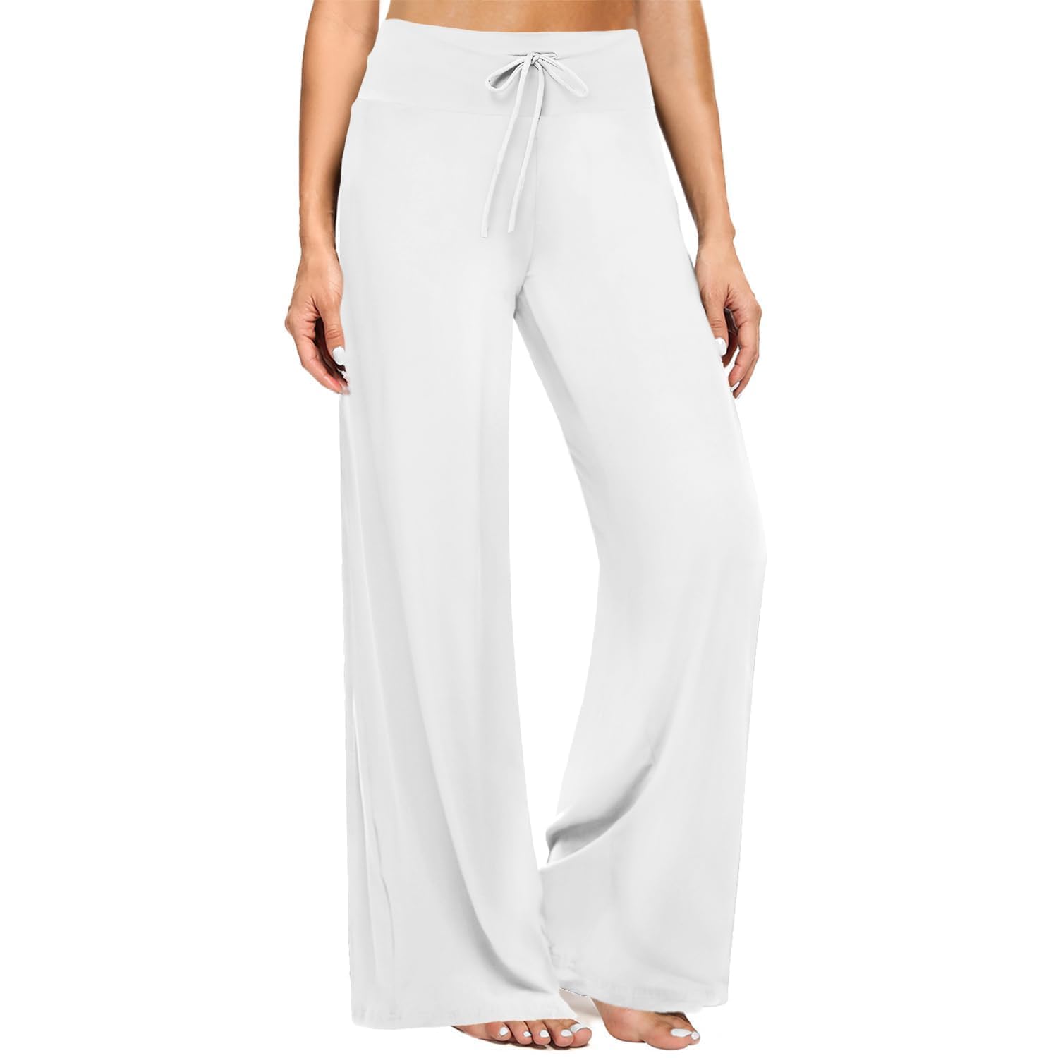 ZOOSIXX Soft Black Pajama Pants for Women, Wide Leg Pants Woman Flowy Comfy Casual Lounge Yoga Capri Pants 22”/ 30”