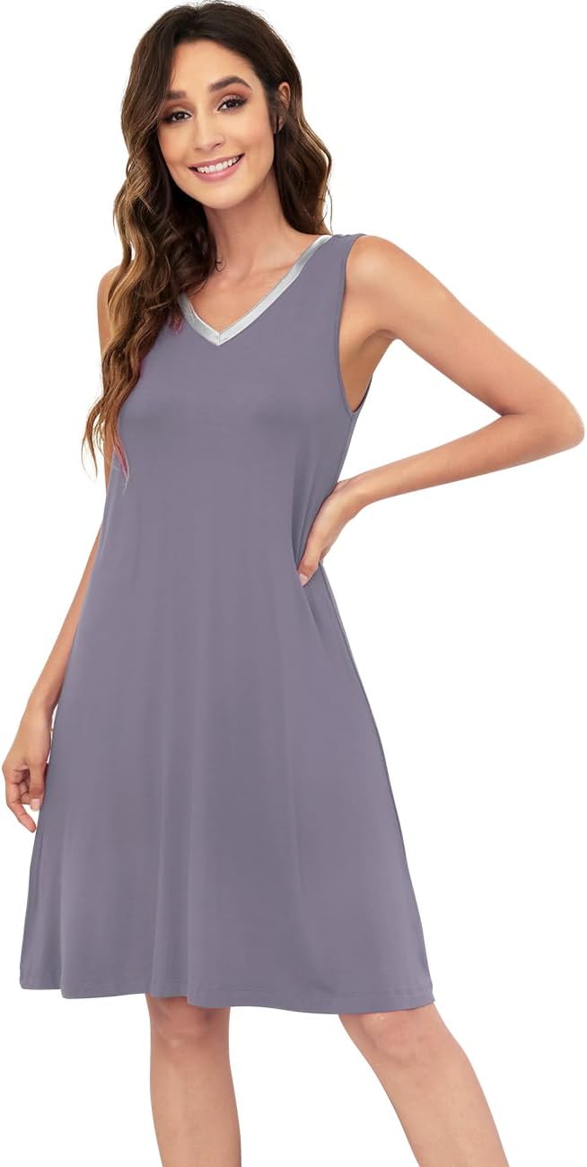 WiWi Nightgown for Women Super Soft Sleeveless Sleepwear Cool V-neck Sleep Shirts Bamboo Viscose Pj Gown S-4X WEBE CLOTHING