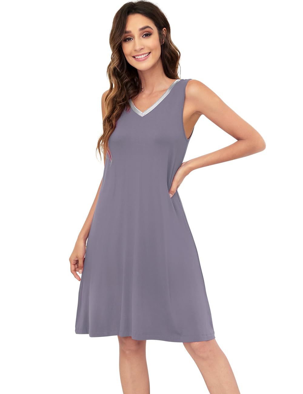 WiWi Nightgown for Women Super Soft Sleeveless Sleepwear Cool V-neck Sleep Shirts Bamboo Viscose Pj Gown S-4X WEBE CLOTHING