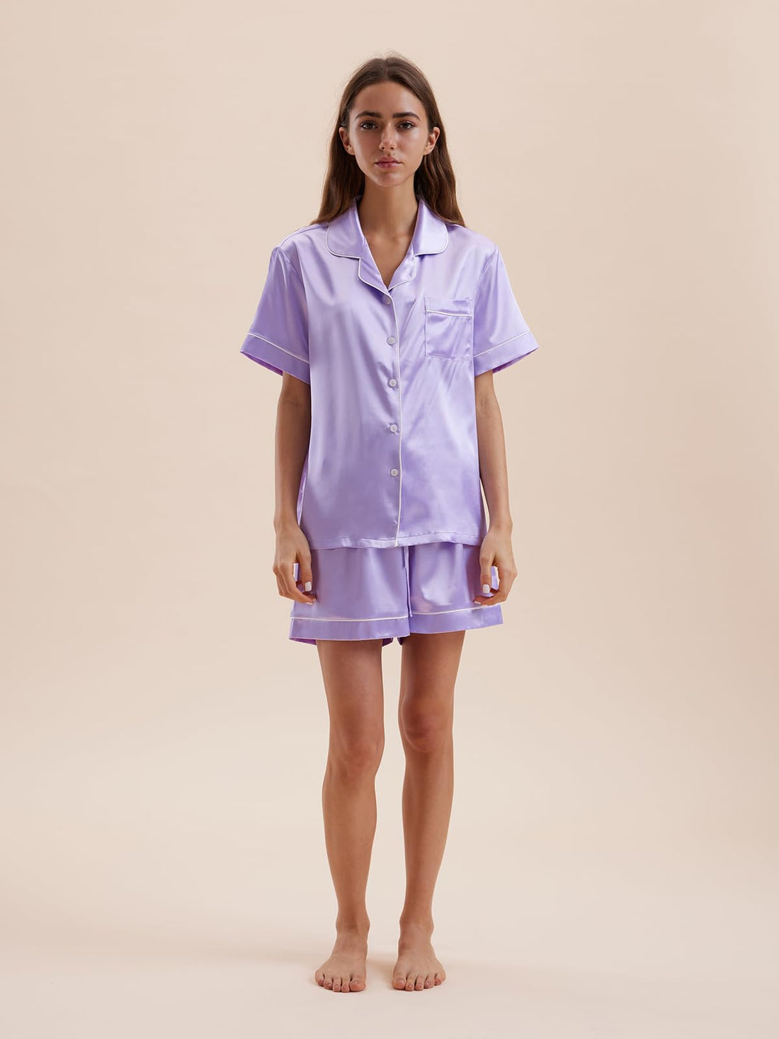 Satin Pajamas for Women Set,Silky Short Sleeve Ladies Pajama,Woman's 2 Piece Sleepwear,Bridal Wedding Pjs