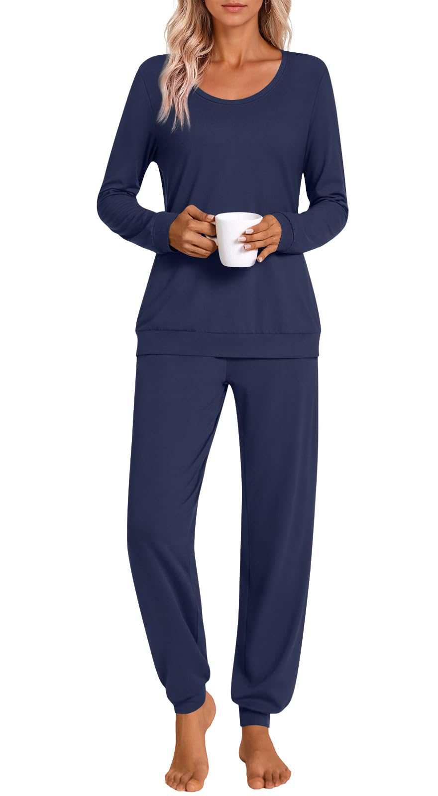 HOTGIFT Womens Pajamas Sets, 2 Piece Lounge Pjs Set Long Sleeve Long Pant Ladies Sleepwear with Pockets Soft