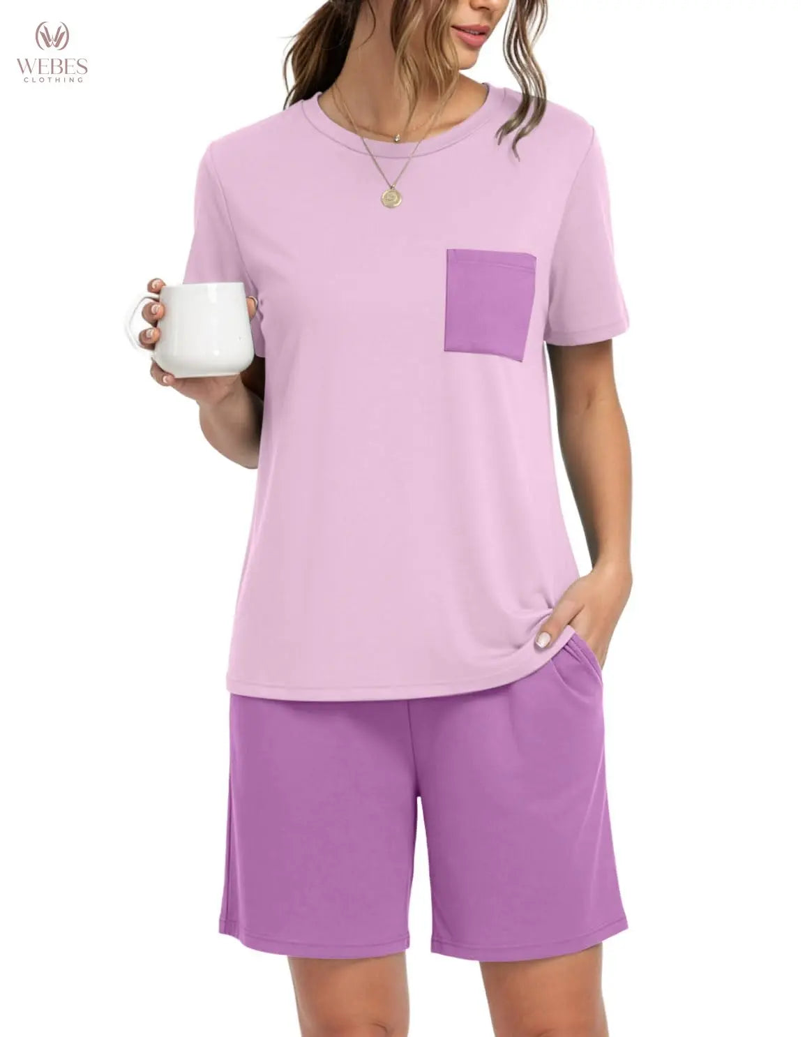 PrinStory Mens Pajama Sets Summer Pjs Sleepwear Nightwear Lightweight Quick Dry Soft Short Sleeve Sleep Set With Pocket S-4XL WEBE CLOTHING
