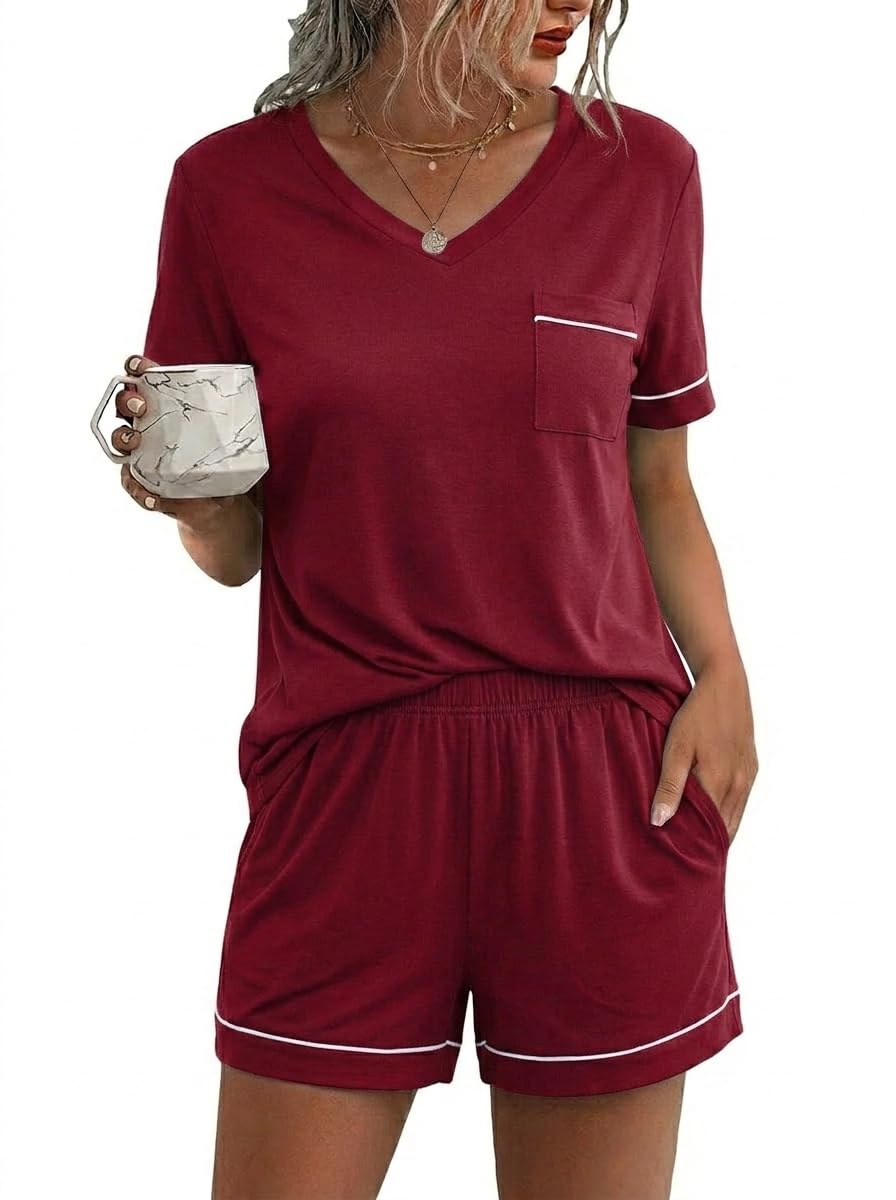 Ekouaer Pajamas for Women Set 2 Piece Short Sleeve Sleepwear Summer Tops and Shorts Pjs Lounge Set S-XXL