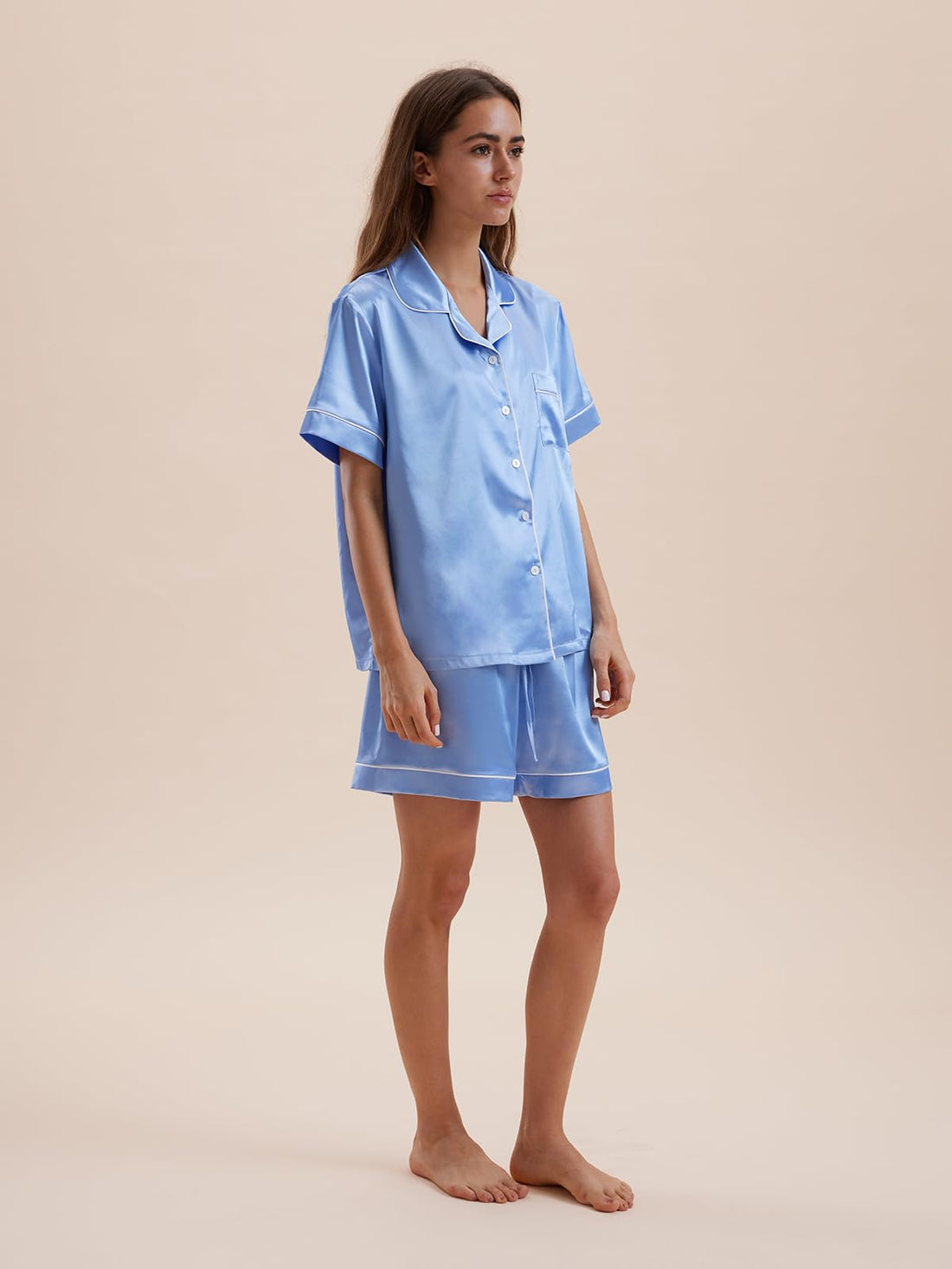 Satin Pajamas for Women Set,Silky Short Sleeve Ladies Pajama,Woman's 2 Piece Sleepwear,Bridal Wedding Pjs