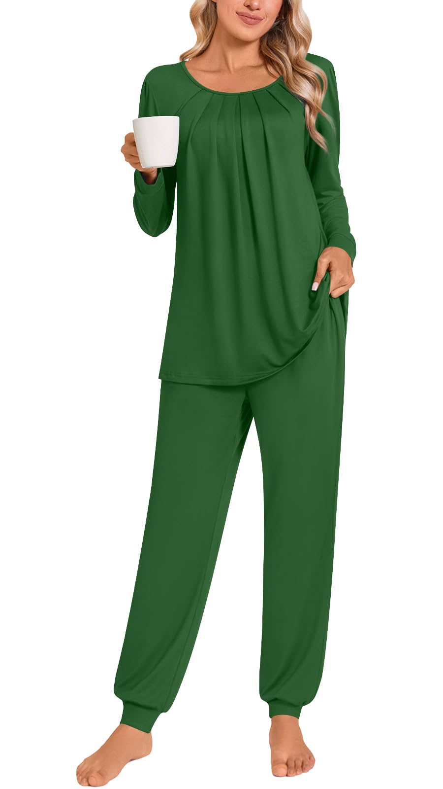 Anymeet Womens Pajama Sets Fall Winter Long Sleeve 2 Piece Sleepwear Soft Lounge Outfits with Pockets