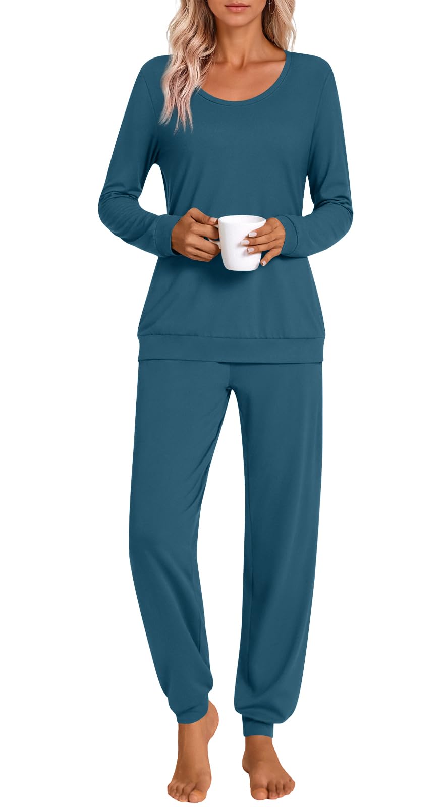 HOTGIFT Womens Pajamas Sets, 2 Piece Lounge Pjs Set Long Sleeve Long Pant Ladies Sleepwear with Pockets Soft