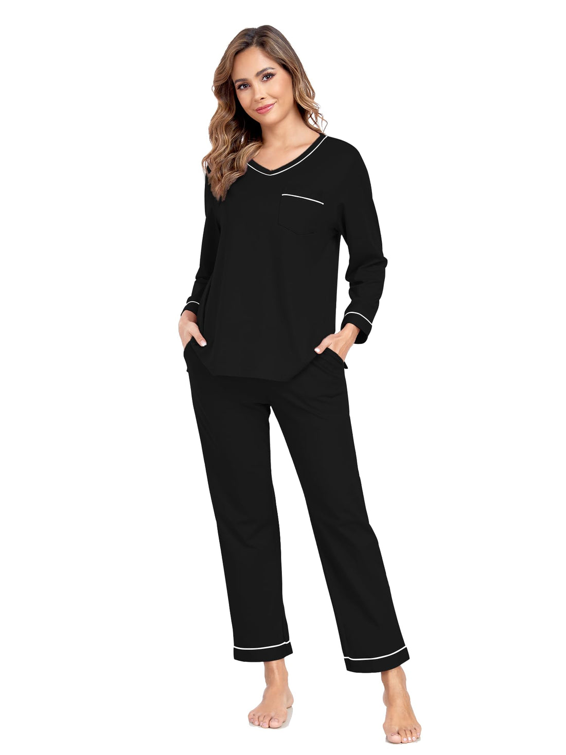 EA'S SECRET 100% cotton Pajamas for Women Summer Lightweight Long Sleeve Pjs 2 Piece Soft Lounge Sleepwear with pocket
