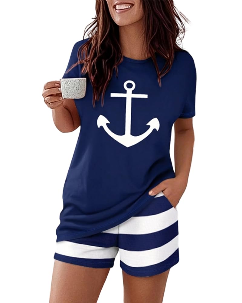 CHICME Pajamas Set for Women 2 Piece Pjs Lounge Set Soft Short Sleeve Tops and Sleep Shorts with Pocket