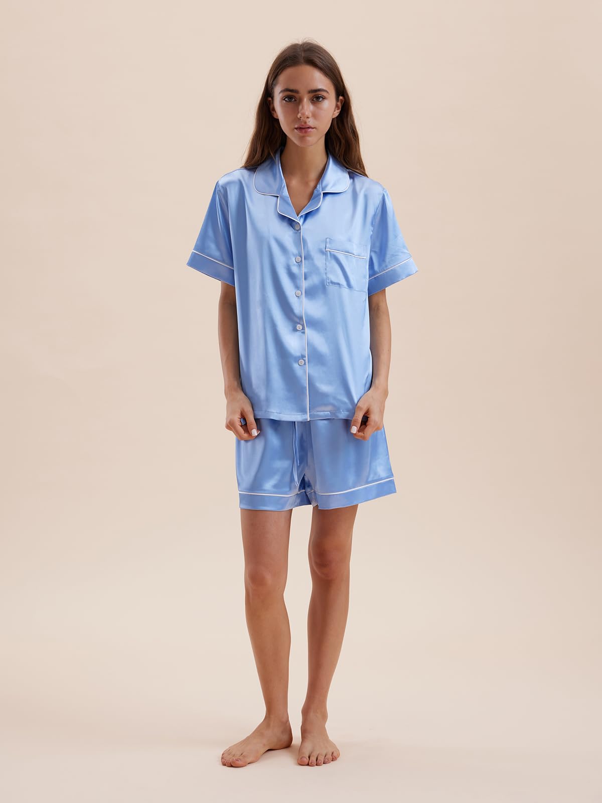 Satin Pajamas for Women Set,Silky Short Sleeve Ladies Pajama,Woman's 2 Piece Sleepwear,Bridal Wedding Pjs