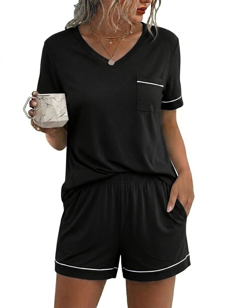 Ekouaer Pajamas for Women Set 2 Piece Short Sleeve Sleepwear Summer Tops and Shorts Pjs Lounge Set S-XXL