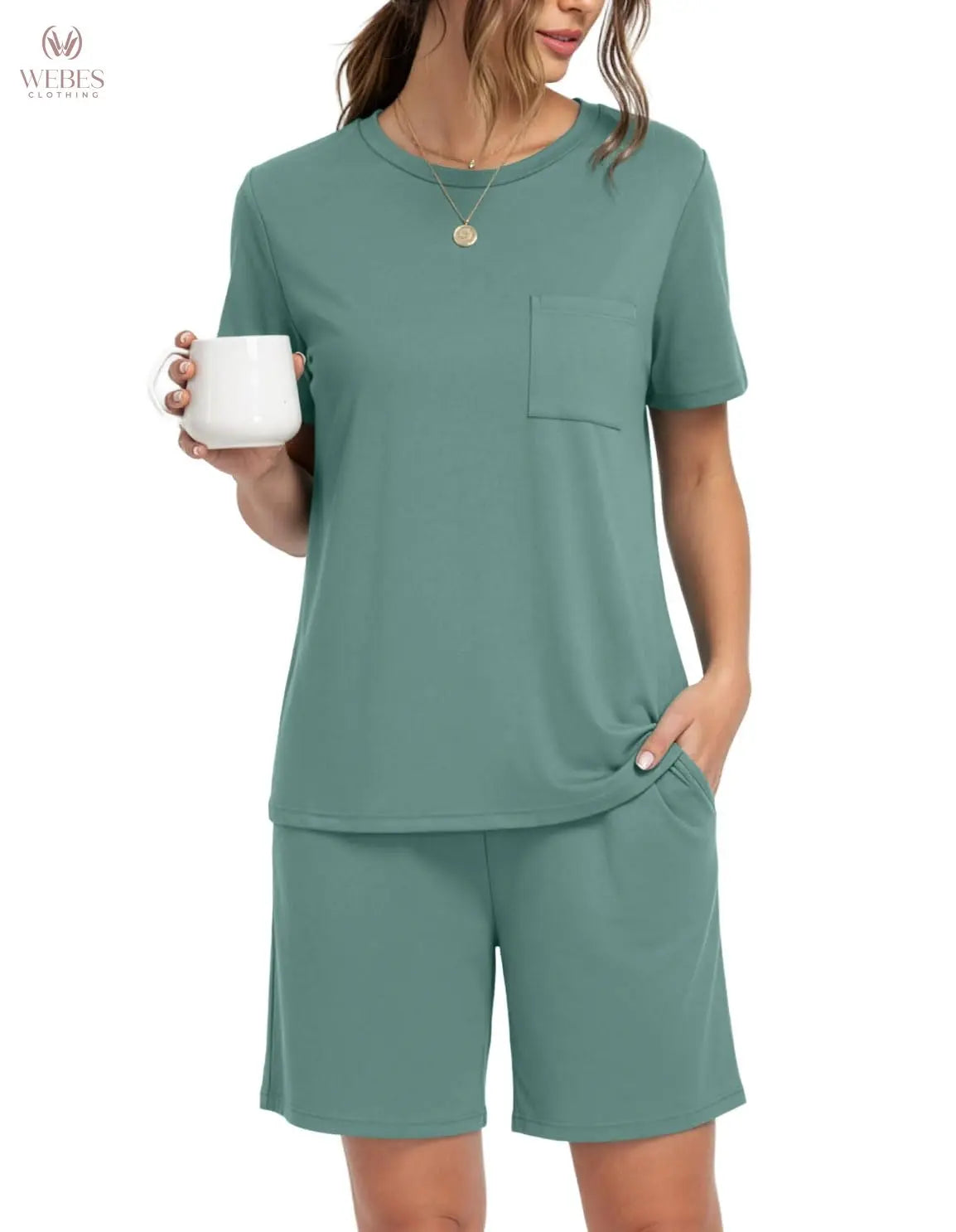 PrinStory Mens Pajama Sets Summer Pjs Sleepwear Nightwear Lightweight Quick Dry Soft Short Sleeve Sleep Set With Pocket S-4XL WEBE CLOTHING