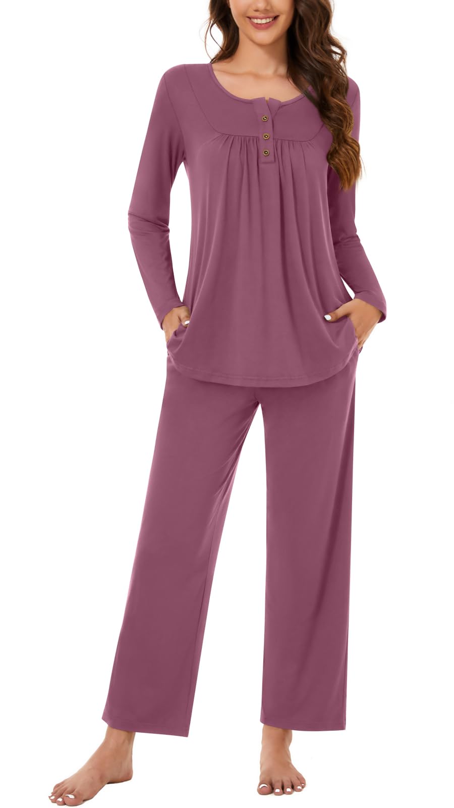 Bestbee Women's Pajama Set, 2 Piece Lounge Outfits Sleepwear Fall Long Sleeve Long Pant With Pockets Ladies Pjs