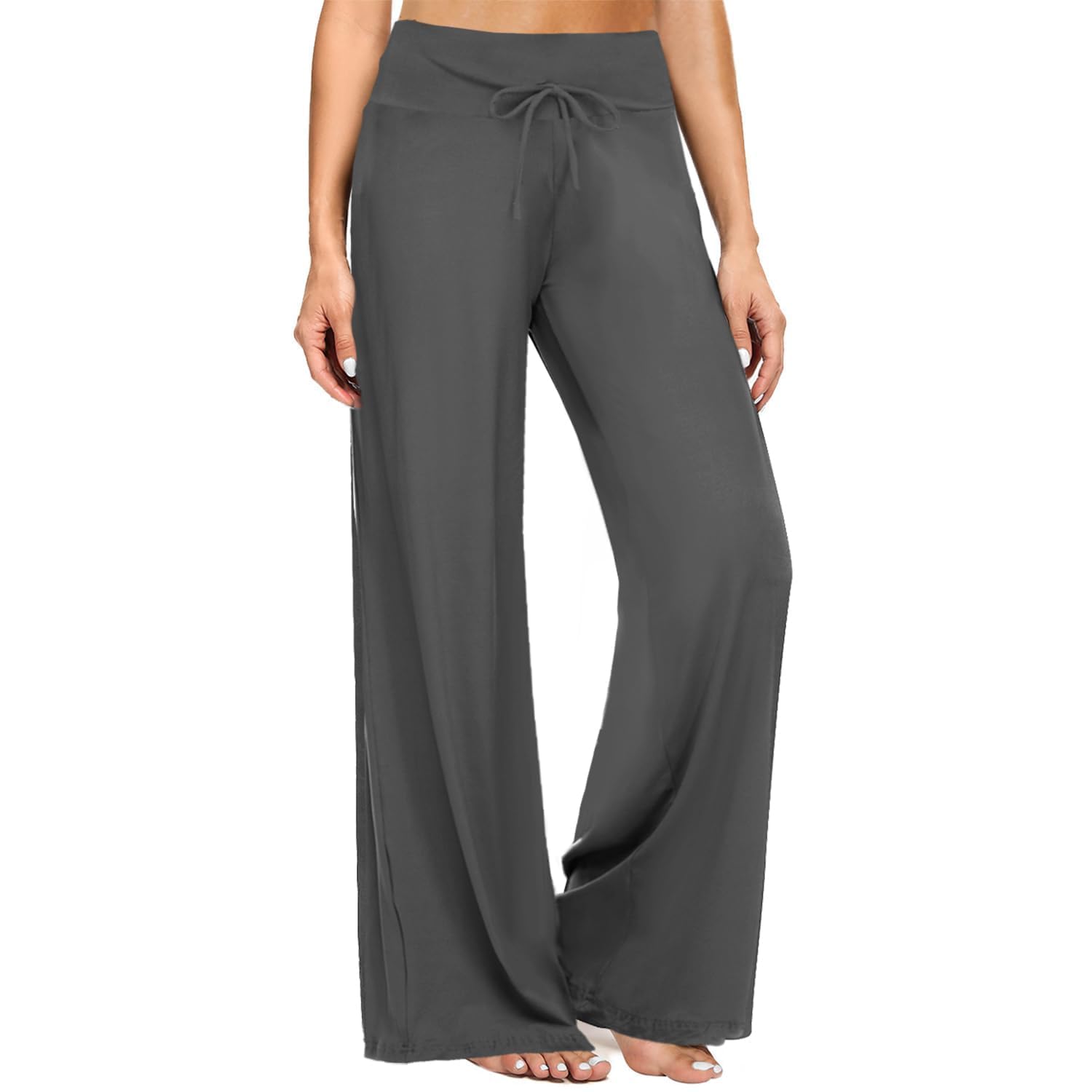 ZOOSIXX Soft Black Pajama Pants for Women, Wide Leg Pants Woman Flowy Comfy Casual Lounge Yoga Capri Pants 22”/ 30”