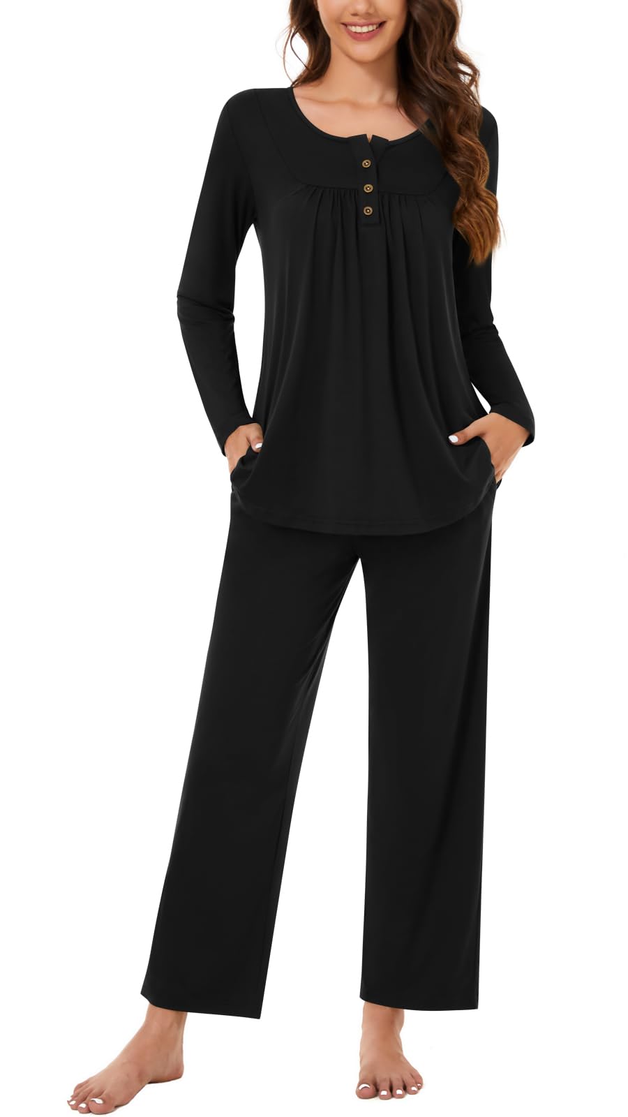 Bestbee Women's Pajama Set, 2 Piece Lounge Outfits Sleepwear Fall Long Sleeve Long Pant With Pockets Ladies Pjs