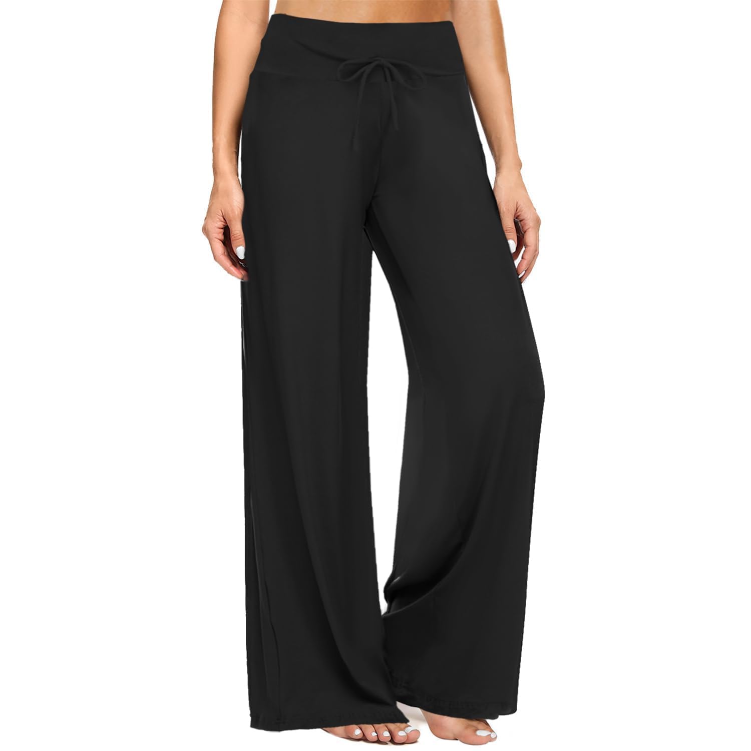 ZOOSIXX Soft Black Pajama Pants for Women, Wide Leg Pants Woman Flowy Comfy Casual Lounge Yoga Capri Pants 22”/ 30”