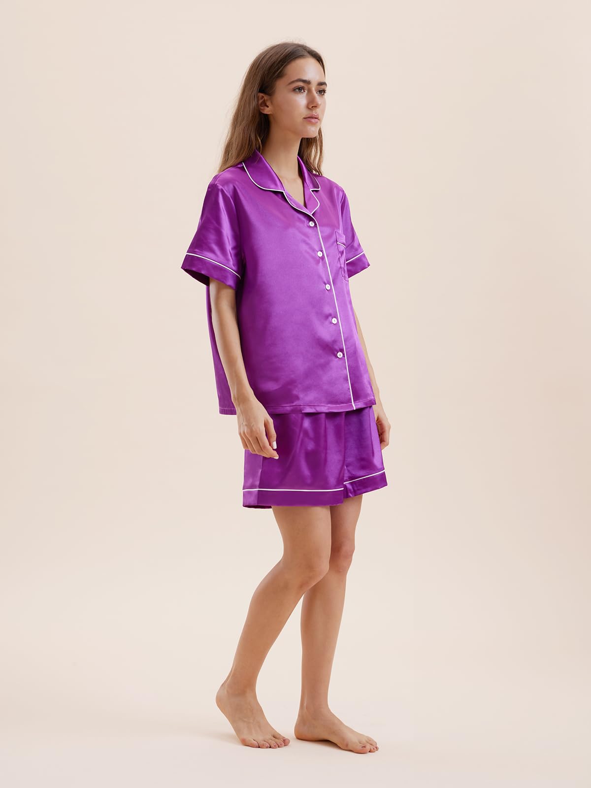 Satin Pajamas for Women Set,Silky Short Sleeve Ladies Pajama,Woman's 2 Piece Sleepwear,Bridal Wedding Pjs