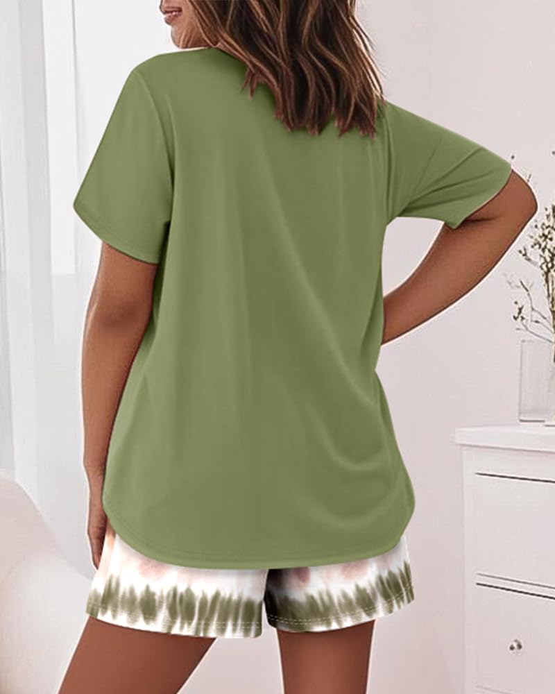 CHICME Pajamas Set for Women 2 Piece Pjs Lounge Set Soft Short Sleeve Tops and Sleep Shorts with Pocket