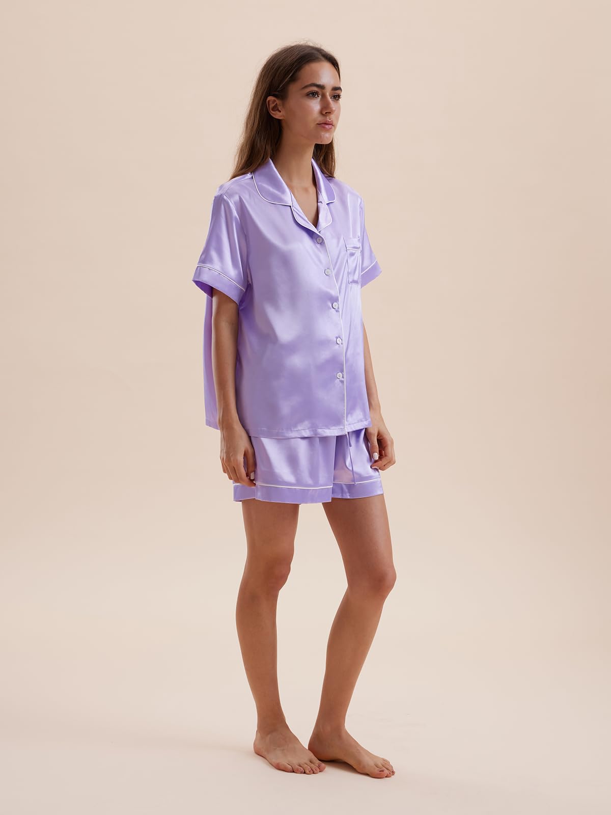 Satin Pajamas for Women Set,Silky Short Sleeve Ladies Pajama,Woman's 2 Piece Sleepwear,Bridal Wedding Pjs