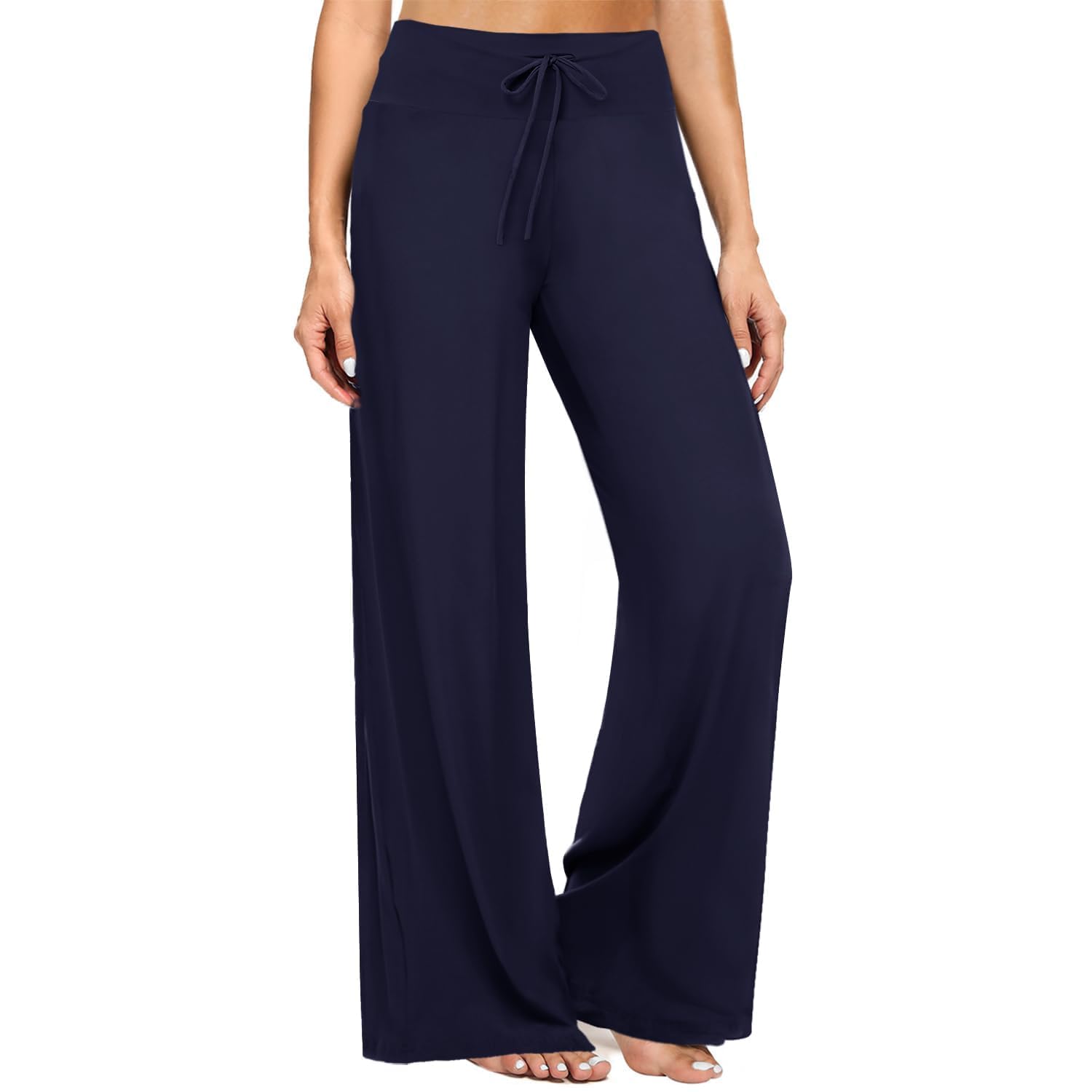 ZOOSIXX Soft Black Pajama Pants for Women, Wide Leg Pants Woman Flowy Comfy Casual Lounge Yoga Capri Pants 22”/ 30”