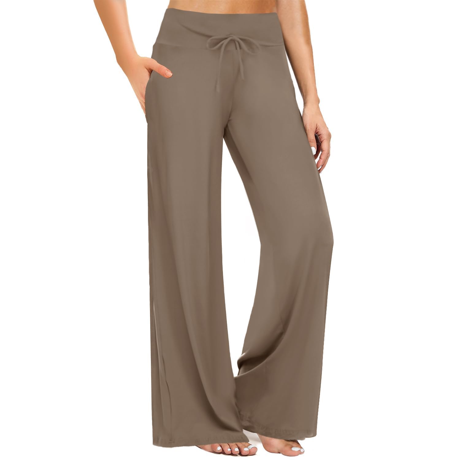 ZOOSIXX Soft Black Pajama Pants for Women, Wide Leg Pants Woman Flowy Comfy Casual Lounge Yoga Capri Pants 22”/ 30”